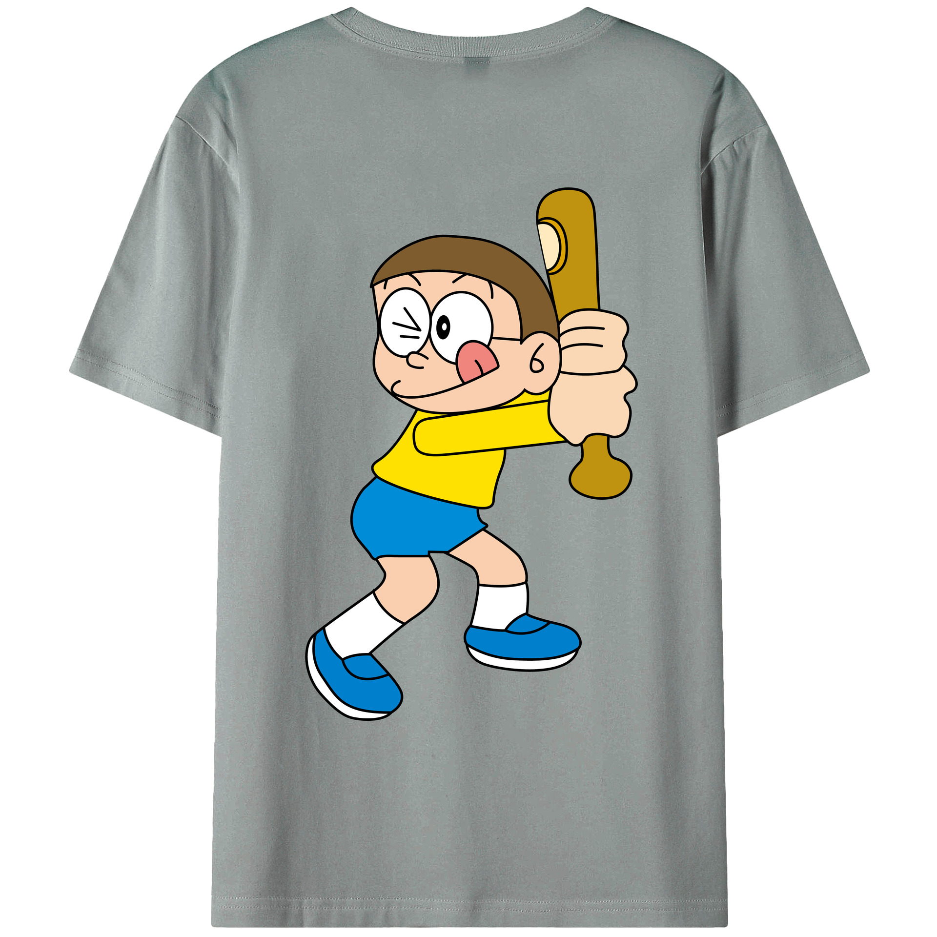 （画像用） ドラえもん 野比 のび太 Doraemon Nobita Nobi 綿100％ メンズ半袖Tシャツ（バックプリント） 通気性